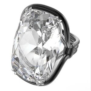 Swarovski Clear Crystal Statement Ring with Black Metal Setting